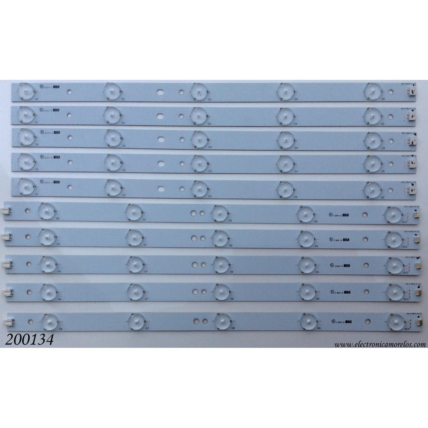 KIT DE LED PARA TV (10 PIEZAS) / VIZIO 39.0-D510-L-C2 / 39.0-D510-R-C3 / PANEL TPT390J1-HVN04 REV.S000N / MODELO E390-A1 LTYWNQLP